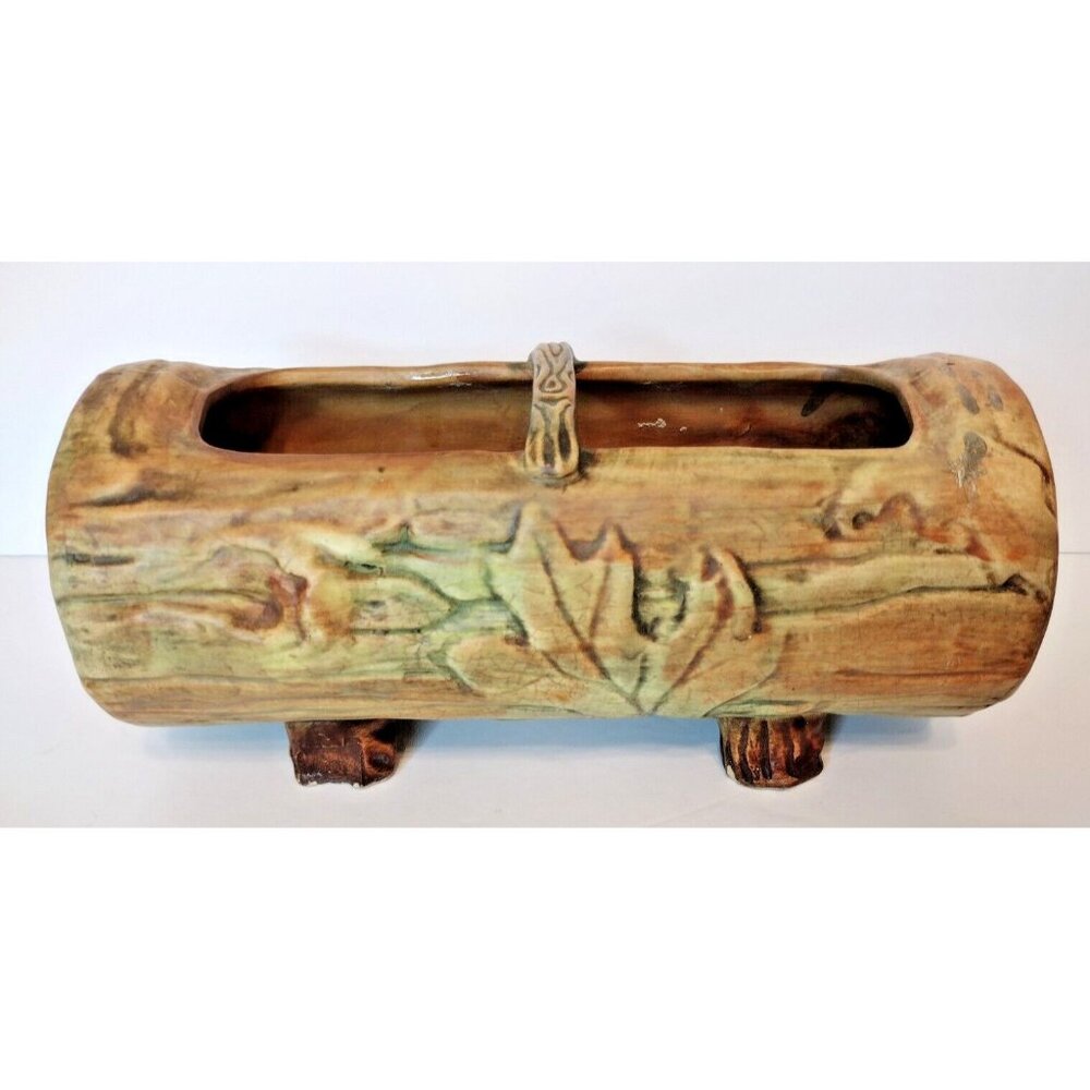 Antique Weller Pottery Woodcraft Log Shaped Planter, Oak Leaf, Vase, Signed Vtg